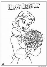 Coloring Birthday Princess Pages Happy Disney Belle Barbie Printable Beast Beauty Color Print Sheets Kids Cake Getcolorings Valentine Girls Character sketch template