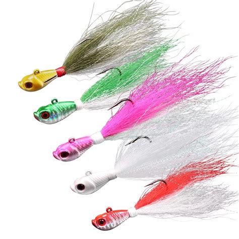 pcs    bass fishing jigs  feather mixed color metal lead