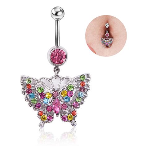 womens multicolor butterfly crystal rhinestone belly button ring navel
