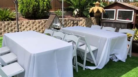 canopy  ft tables  resin chairs   linen package youtube
