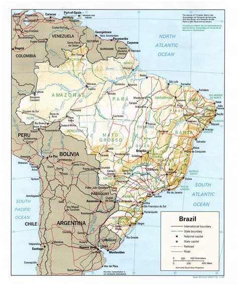 large detailed relief and political map of brazil with