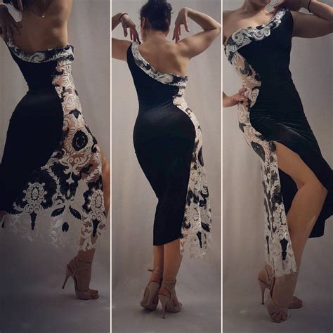 A Beautiful Tango Dress Made Out Of Elastic Velvet And White Black