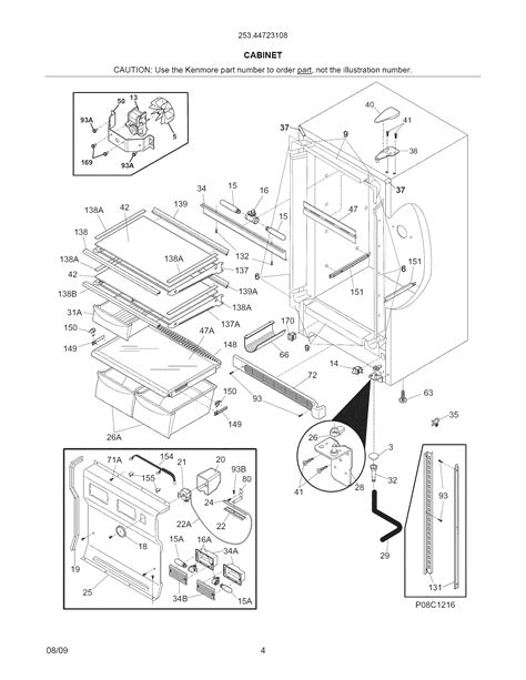 cabinet diagram parts list  model  kenmore elite parts refrigerator parts