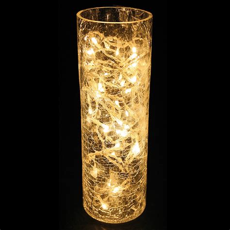 Warm White Microlight Crackle Glass Vase