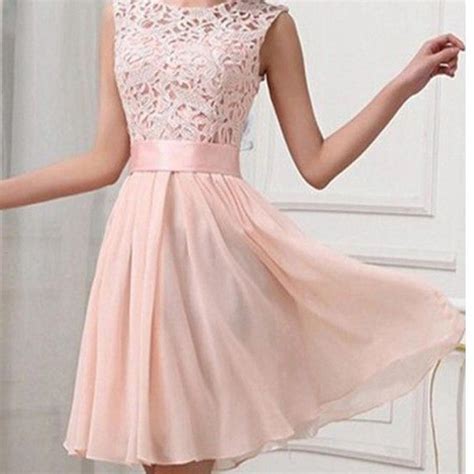 Light Pink Lace Simple Chiffon Casual Teen Homecoming Prom