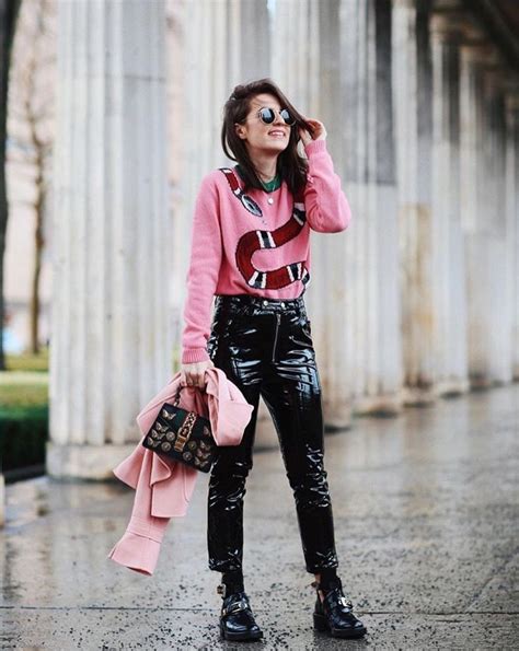 Pink Colour Outfit With Leather Jacket Mom Jeans Trousers Patent