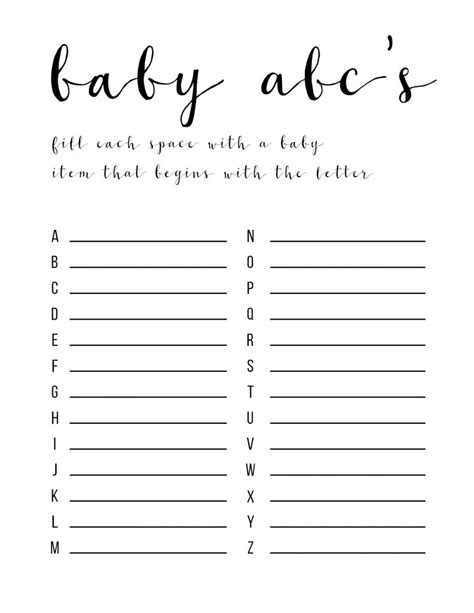 baby shower games ideas abc game  printable paper trail design