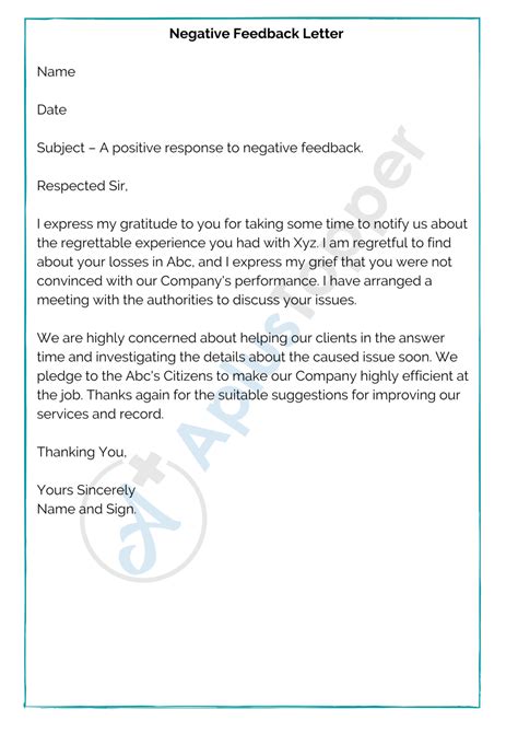 sample feedback letters format examples    write feedback