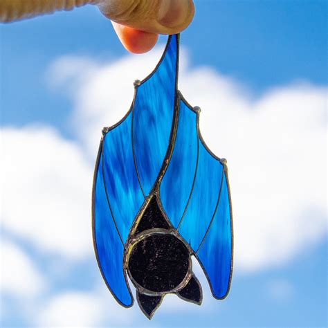 Stained Glass Blue Bat Ghastly Suncatcher For Halloween