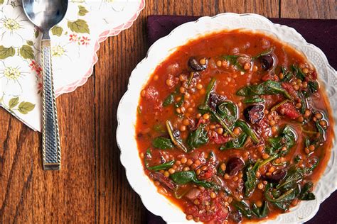 smoky tomato lentil soup with spinach and olives keeprecipes your