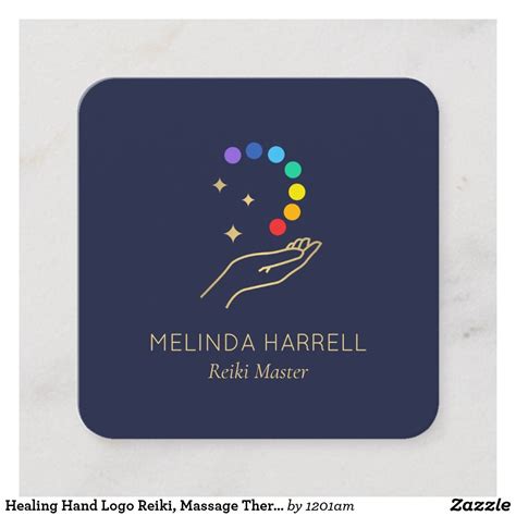 Healing Hand Logo Reiki Massage Therapy Dark Blue Square