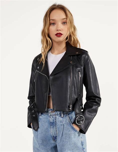 faux leather biker jacket jackets bershka spain giysiler stil kiyafetler moda stilleri