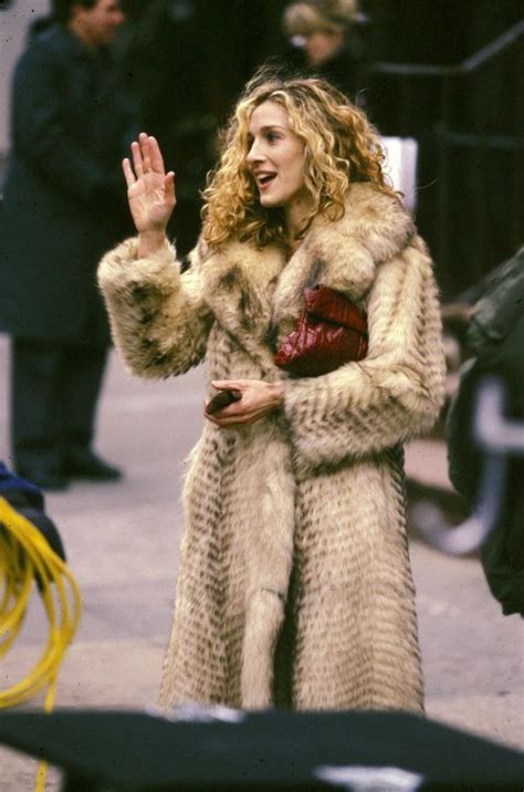 thelist fur real and faux celebrity style fashion coat dress carrie bradshaw style