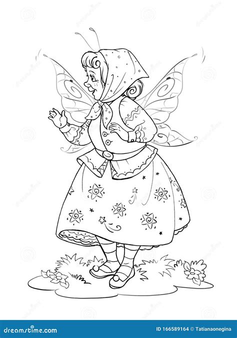 cinderellas fairy godmother coloring page stock illustration