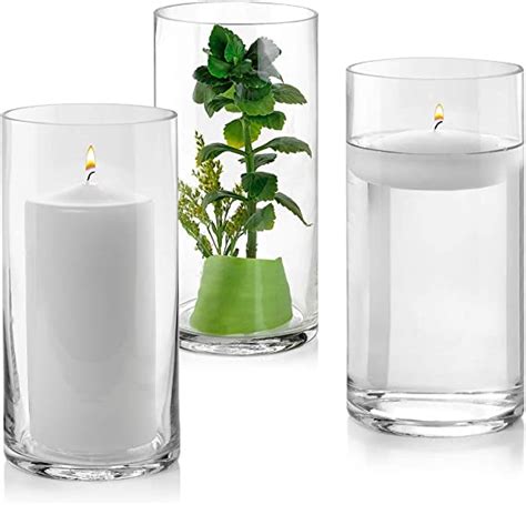 Set Of 3 Glass Cylinder Vases 8 Inch Tall Multi Use Pillar Candle