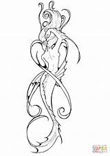 Coloring Mermaid Tattoo Pages Drawing Printable sketch template