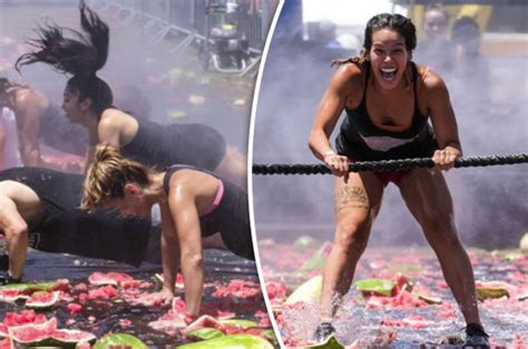 watermelon slip n slide red hot revellers in extremely fruity festival display daily star
