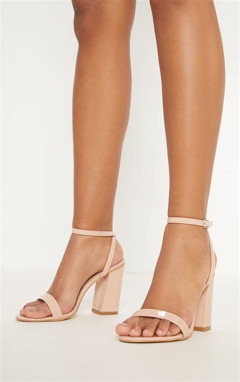 Nude Ankle Strap Block Heel Shoes Prettylittlething Usa
