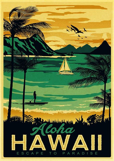 hawaii aruba brooklyn san francisco travel poster retro painting diy wall vintage paper posters