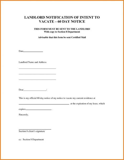 printable  day notice  vacate printable templates