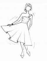 Dress Drawing Fashion Dresses Coloring Pages Simple Easy Sketches Print Girl Wedding Clothes Printable Kids Model Prom Drawings Color Cute sketch template