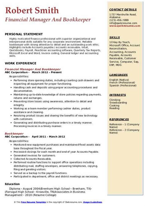 bookkeeper resume sample  master  template document
