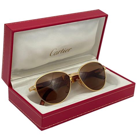 Vintage Cartier Wood Auteuil 54mm Gold And Precious Wood Brown Lens