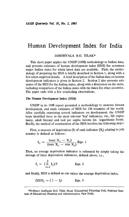 human development index  india jandhyala tilak academiaedu