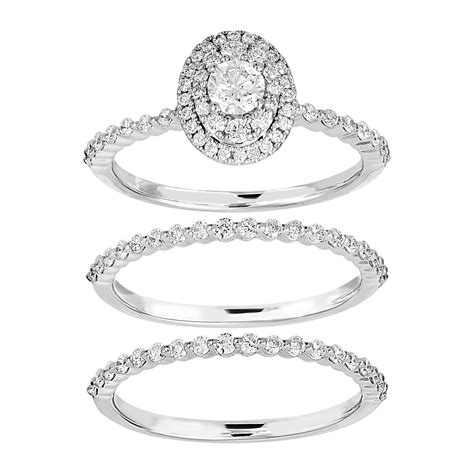 1 Ct Diamond Double Band Bridal Ring Set In 14k White Gold Ebay