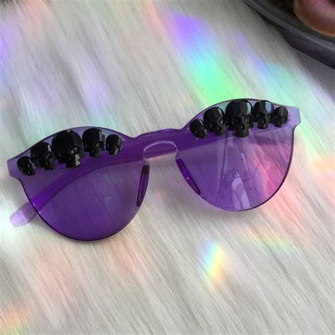 Purple Skull Sunglasses Featuring Black Rhinestone Crystal Components