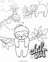 Sloth Coloring Pages Cute Printable Printables Sleeping Party Sloths Drawing Templates Activities sketch template
