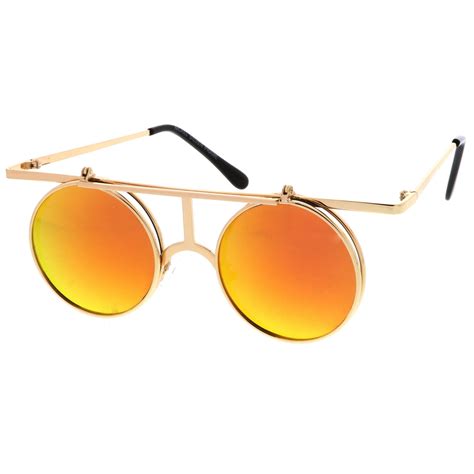 steampunk round mirrored lens flip up sunglasses zerouv