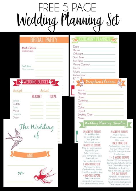 page wedding planning printable set wedding planner printables