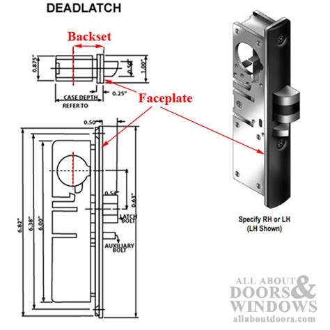 deadlatch lock   backset reversable handing  face plate