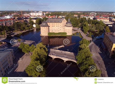 aerial viiew   orebro castle editorial stock photo image  tourism famous