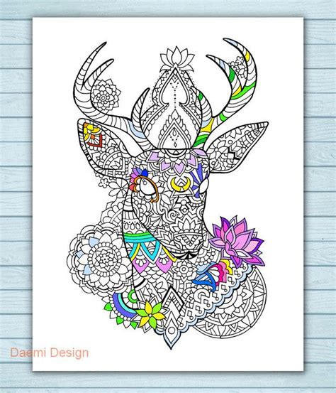 printable mandala deer coloring page etsy deer coloring pages