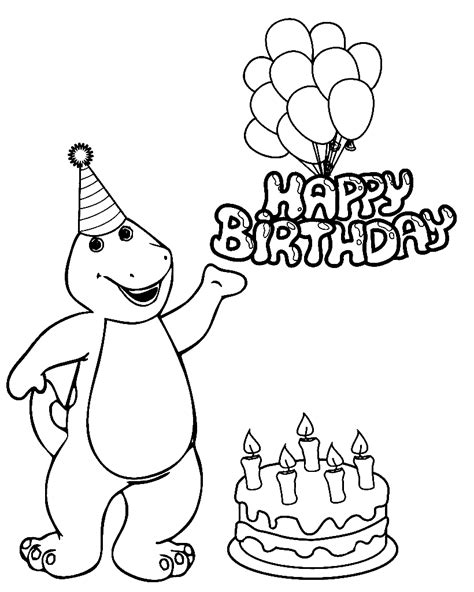 barney birthday coloring page  printable coloring pages