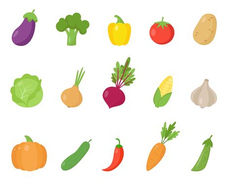 set  colorful cartoon vegetables healthy food collection