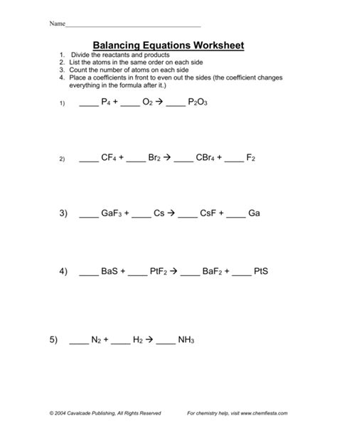 balancing equations practice worksheet answers chemfiesta