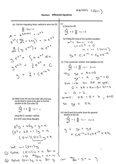 differential equations math revision exercises resources