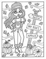 Pages Coloring Girls Fall Color Halloween Digital Printable Digi Etsy Book Sheets Instant sketch template
