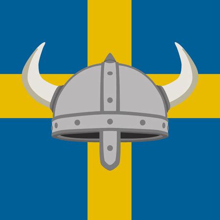 viking helmet   background   swedish flag flat style