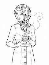 Hijabi Muslimah Islam Coloriage Boyama Pano Seç Mug sketch template