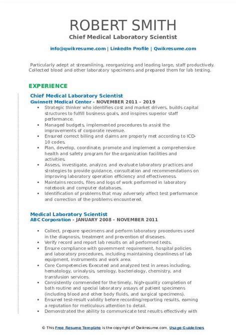 clinical laboratory scientist resume sample master  template document
