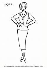 Fashion 1953 Suit 1950 1940 Suits Silhouettes History Women Pages Coloring Costume Drawings Slim Vintage 1949 Google Female Color Drawing sketch template