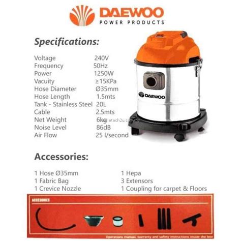 Daewoo Vacuum Dust And Water Vacuum Cleaners 15l 20l 30l