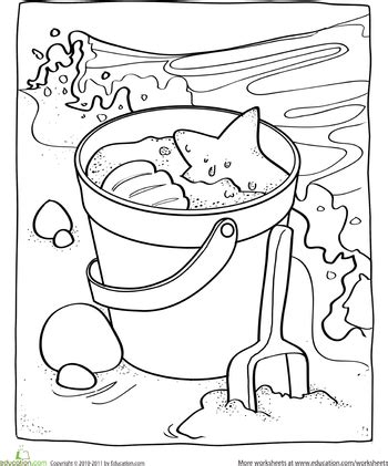 sand pail coloring page worksheets ocean themes  school
