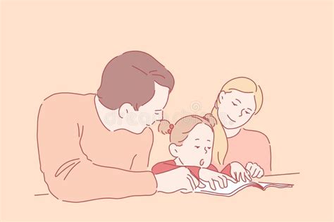 mother teaching daughter to write stock vector
