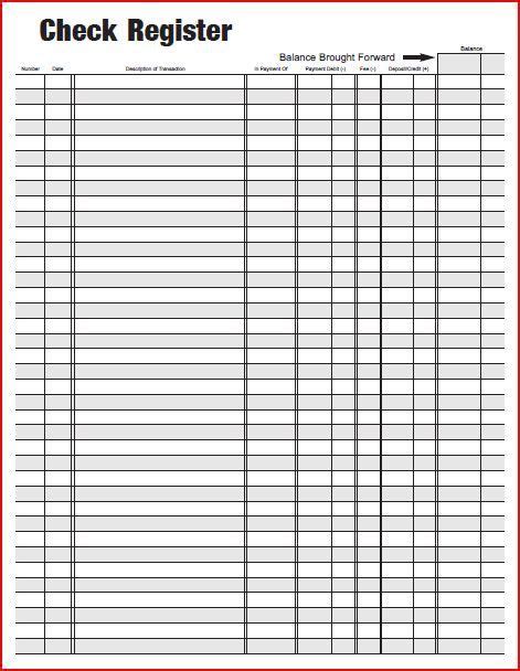 printable check registers simple check register