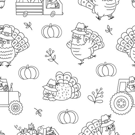 vector black  white thanksgiving elements seamless pattern autumn